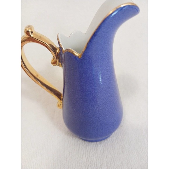 J. Godinger & Co. Antique Blue 14k Gold Leaf Handle Cream Pitcher RARE COLLECT! - Picture 8 of 11